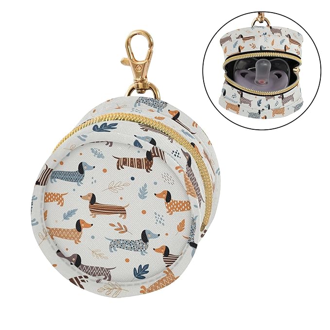 Dachshund Dogs Cute Pattern Baby Pacifier Holder Case with Clip Portable Pacifier Storage Organizer Round Container Pouch Box Fits Diaper Bag Stroller Purse