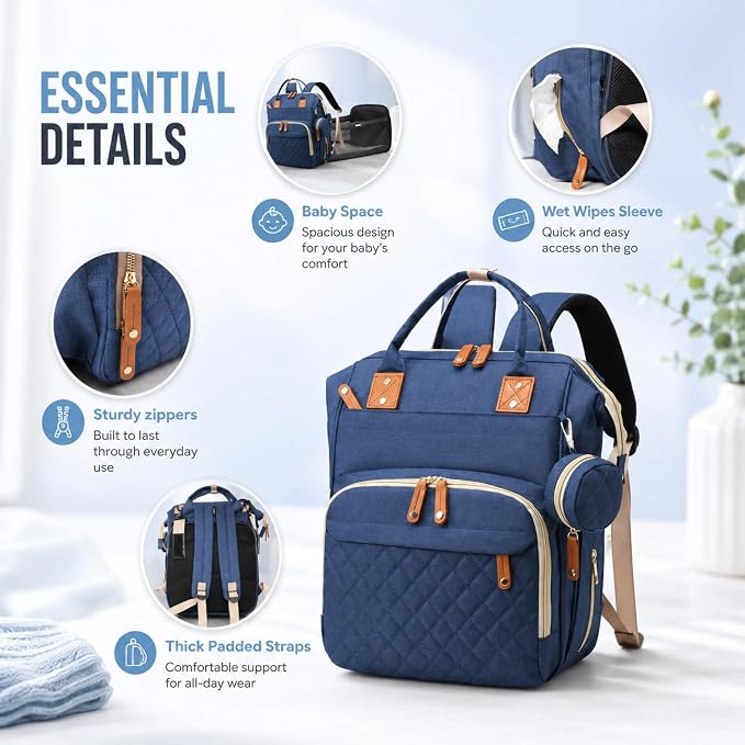 Baby Diaper Backpack with Changing Pad, Waterproof, USB Port, Large Capacity (Blue)