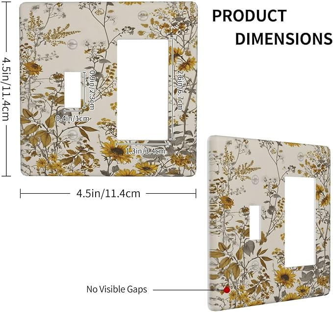 Boho Wildflowers Daisies Sunflowers Plant Floral Outlet Covers 1 Toggle 1 Rocker Combination Decorative Wall Plate Electrical Switch Plates Light Switch Cover Plate for Bedroom Living Room Decor