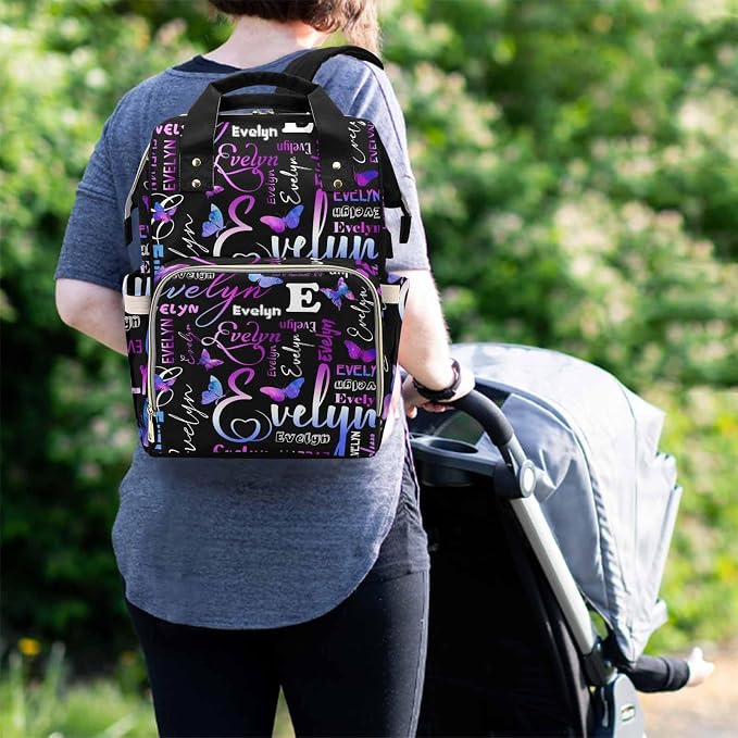 M YESCUSTOM Custom Diaper Bag Backpack for Girls Boys Large Capacity with Pockets Personalized Baby Diaper Bags for Mom Waterproof Nappy Baby Bag with Name Mothers Day Gift Black Red Heart