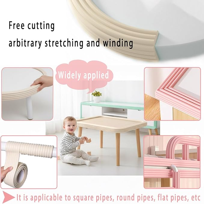 Baby Proofing Edge Corner Protector, 6.5 Ft Self - Adhesive Edge Protector for Baby, Soft NBR Rubber Foam Padding, Furniture, Sharp Edge Safety Corner Edge Bumper Guard-Pink