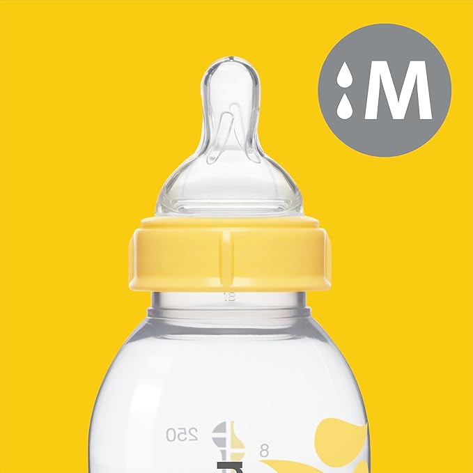 Medela Breast Milk Storage Bottles, 3 Pack of 8 Ounce Breastfeeding Bottles with Nipples, Lids, Wide Base Collars, and Travel Caps, Made Without BPA