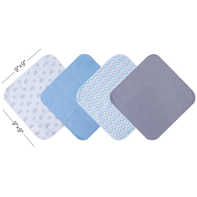 Viviland Baby Washcloths, 24Pack Baby Wash Cloths for Newborn, Baby Towels and Infant Bath Face Washcloths for Boys Girls Super Soft Absorbent, Gentle on Sensitive Skin Body, 9x9 Blue Elephant