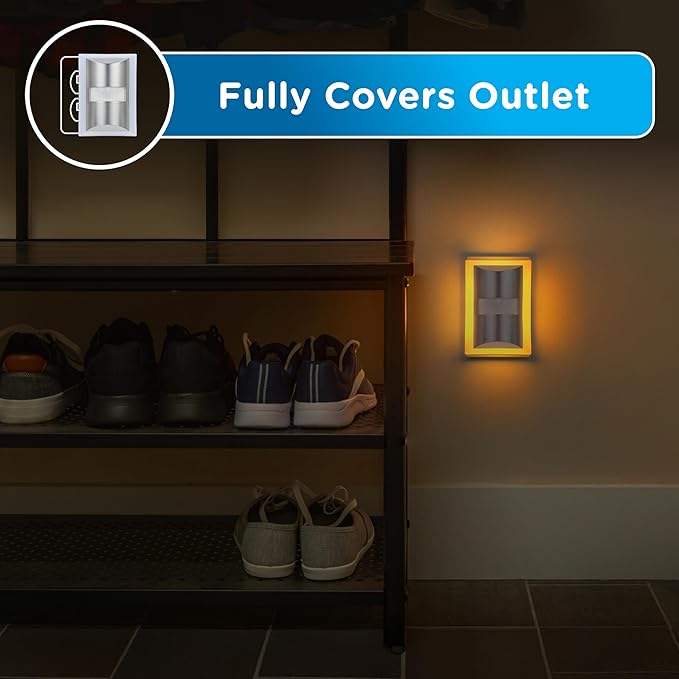 Enbrighten SleepLite LED Night Light Motion Sensor Nightlight Dusk to Dawn Amber Lights Ambient Lighting Room Decor for Bedroom Baby Nursery Bathroom Brushed Nickel 2 Pack