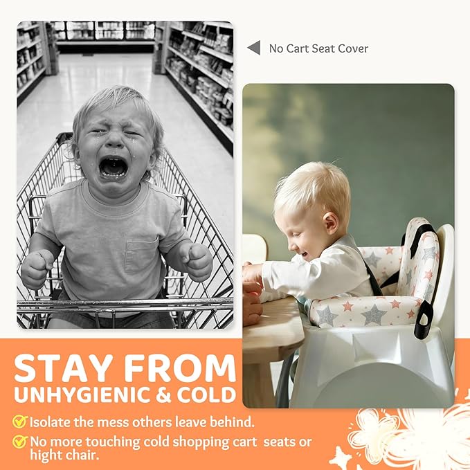 Portable Baby Shopping Cart Seat, High Chair Cover for Outdoor, One-Hand Installation Cart Seat Cover, Comfortable and Supportive Foam-Padded, Grocery Cart Baby Seat ??Stars