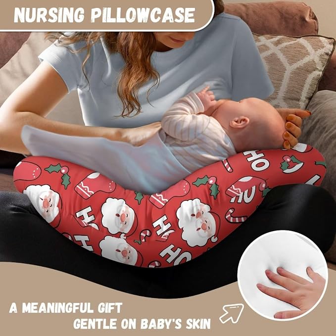 Christmas Santa Claus Socks Nursing Pillow Removable Cover with Hidden Zipper Portable Skin-Friendly Nursing Case for Breastfeeding Surport Pillows, Red Christmas Decor
