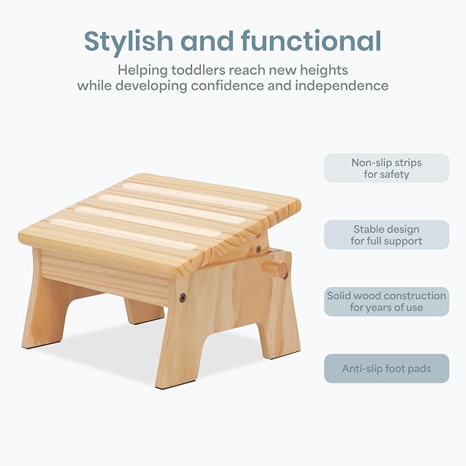 Dream On Me Ease-Up Adjustable Nursing Footrest in Natural – Solid Pinewood Foot Stool for Breastfeeding, Posture Support & Comfort, Lightweight, Easy to Assemble, Helps Reduce Back & Neck Pain