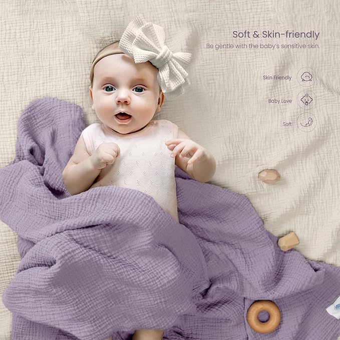 lulumoon Muslin Swaddle Blanket Baby Receiving Blankets Neutral, 2 Pack, Purple