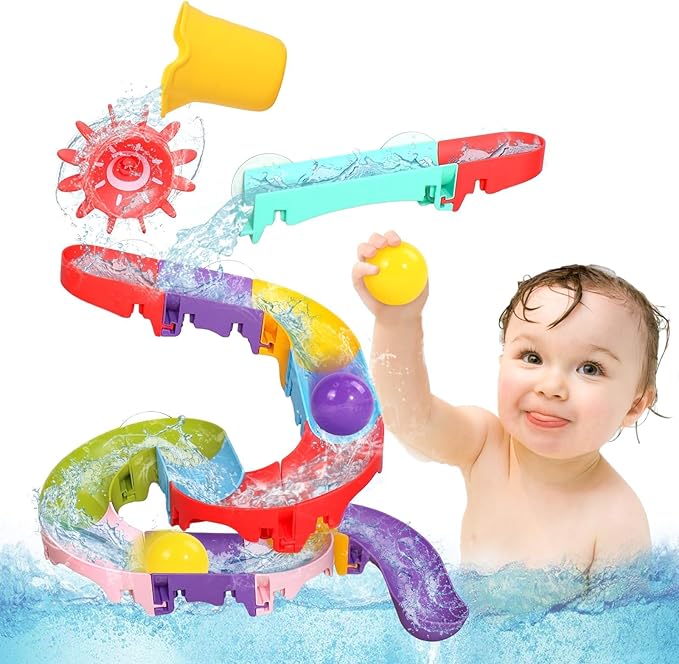 Bath Toys for Kids Water Toys - 42 Pcs DIY Slippery Slide Track Fun Kids Swimming Toy, Birthday 1 2 3 Gift for Boys Girls Swimming Pool Time DIY Bath Toy