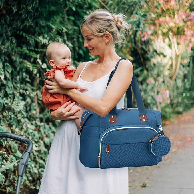 Tenot Diaper Bag Tote with Pacifier Case, Baby Bag for Women with Shoulder Straps, Travel Diaper Tote for for Mom and Dad Medium Size, Blue