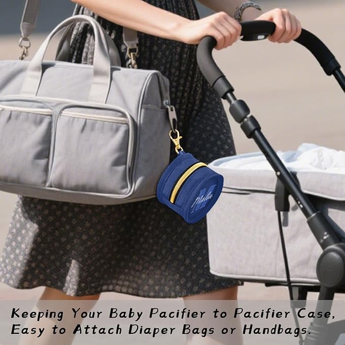 Custom Navy Blue Pacifier Holder Case for Diaper Bag Personalized Portable Travel Pacifier Storage Case with Clip Newborn Baby Pouch for Baby Boys Girls Purse Outdoor