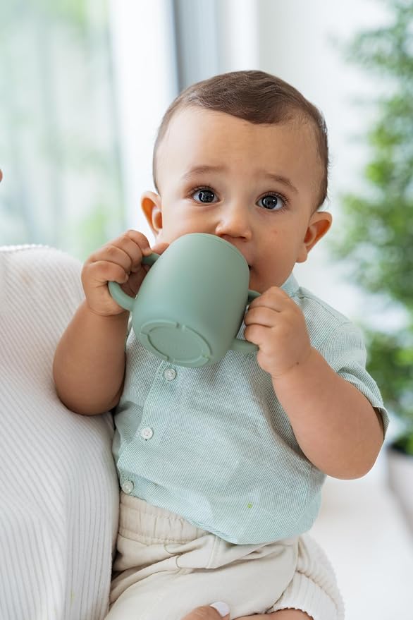 Food-grade Silicone Baby Feeding Set – 10 Pieces | BPA-Free | Includes Plate, Bowl, Sippy cup, 2 Spoons, 2Forks & Bib | Non-Slip, Microwave & Dishwasher Safe – Green