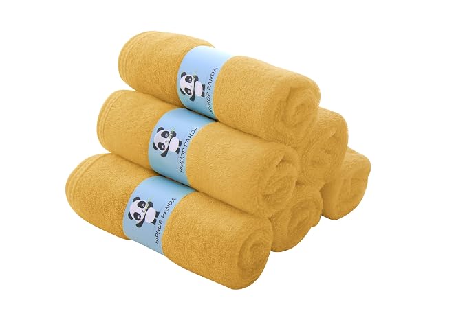 HIPHOP PANDA Baby Washcloths, Rayon Made from Bamboo - 2 Layer Ultra Soft Absorbent Newborn Bath Face Towel - Reusable Baby Wipes for Delicate Skin - Honey, 30 Pack