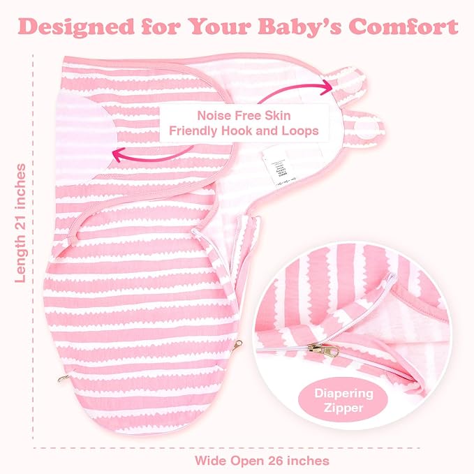 Organic Zipper Swaddle Sleep Sacks – 3-Pack Swaddles for Newborns 0-3 Months, Adjustable & Breathable Infant Sleep Sack, Easy Diaper Change Swaddling Blanket for Baby Girls & Boys