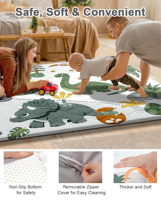 TINYHARBO Premium Foam Baby Play Mat 71x59 ??Removable & Machine Washable Cover, Extra Thick Padding Playpen Mat, Non-Slip Crawling Mat, Easy to Clean for Infants, Toddlers & Babies
