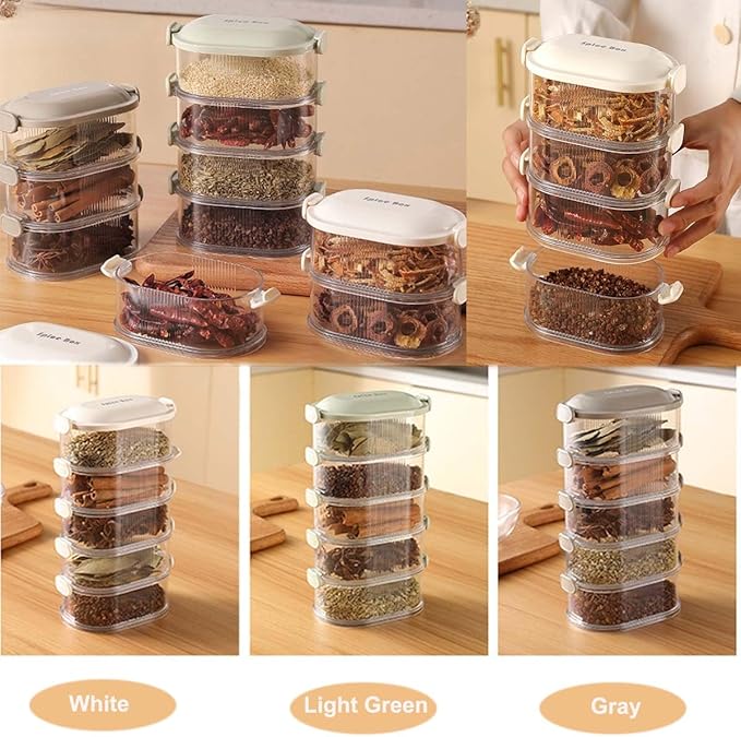 Spice Storage Box,Leakproof,Freezer Safe, Cereal Containers with Easy Lock Lids for Kitchen Pantry Organization (Gray, Four-Layer)