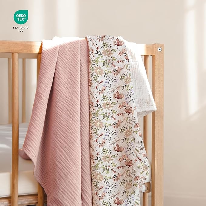 lulumoon Muslin Swaddle Blankets for Baby: Soft Cotton Newborn Receiving Blankets - Floral Print Nursery Gift Set for Baby Girls(Sand Flower)
