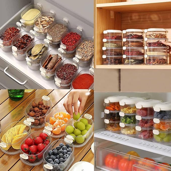 Spice Storage Box,Leakproof,Freezer Safe, Cereal Containers with Easy Lock Lids for Kitchen Pantry Organization (Gray, Four-Layer)