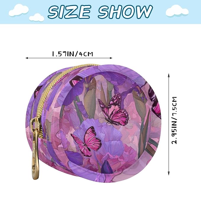 Pacifier Holder with Clip Pacifier Case for Diaper Bag Round Baby Pacifier Pouch Box Bag Portable Pink Irise Butterfly