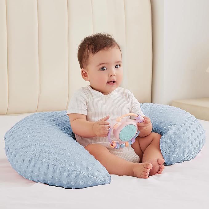 Nursing Pillow for Bottle and Breastfeeding, Ergonomic Comfort Nursing Essentials for Mom and Baby, Feeding Support Pillow with Removable Cover, Easier and Healthier Nursing (Blue)