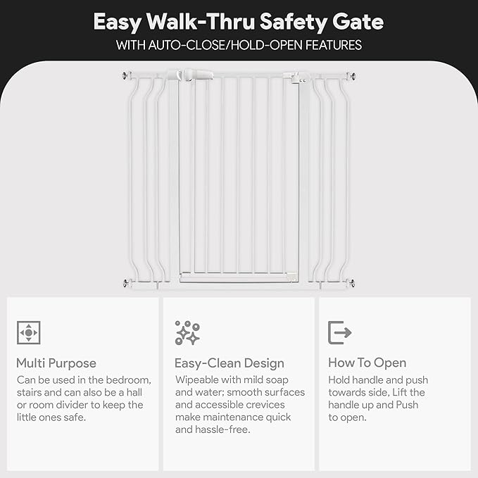 BalanceFrom 29.1-43.3" Easy Walk-Thru Baby and Pet Safety Gate with Hold-Open and Auto-Close ??Adjustable Steel Barrier for Stairs, Doorways, and Hallways, No Drilling Installation