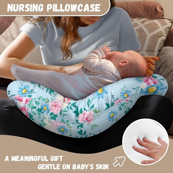 Pink Rose Nursing Pillow Cover, Super Soft Durable Breastfeeding Pillows for Baby Boys Girls, Breathable Replacement Baby Support Cover Fit for Most Standard Nursing Pillow