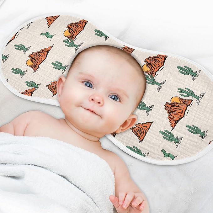 Western Cactus Muslin Burp Cloths for Baby Boys and Girls - 2-Pack Ultra Absorbent Muslin Washcloths, Newborn Towel, Milk Spit Up Rags, Burp Cloth Bibs, 22 x 11 Inch