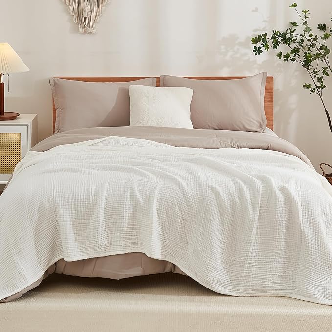 EMME Cotton Muslin Twin Blanket Breathable Gauze Soft Lightweight Adults Gifts for Women (60"x80")