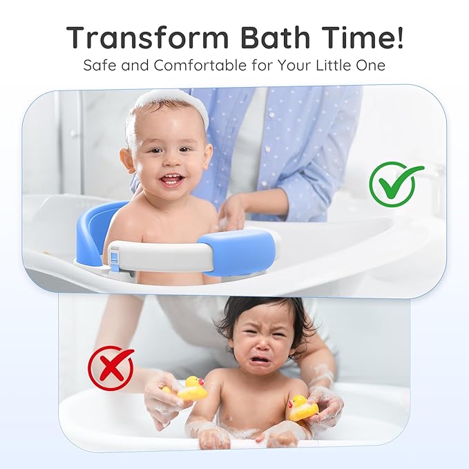 Baby Bath Seat Baby Bathtub - with Strong Suction Cups and 360° Surround Support ??Easy Release, Non-Slip Cushion, Lockable Armrests ??Infant Bath Chair for Babies 6-24 Months, Blue