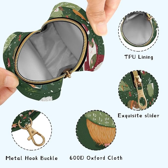 Pacifier Holder with Clip Pacifier Case for Diaper Bag Round Baby Pacifier Pouch Box Bag Portable Green Christmas Guinea Pigs Holly Fruit