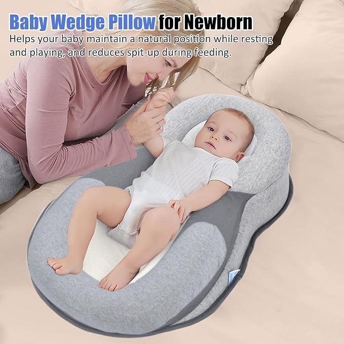 Baby Lounger Pillow - Infant Support Cushion for Newborn, Feeding Reflux Pillow for Baby Bottle Feeding, Tummy Time