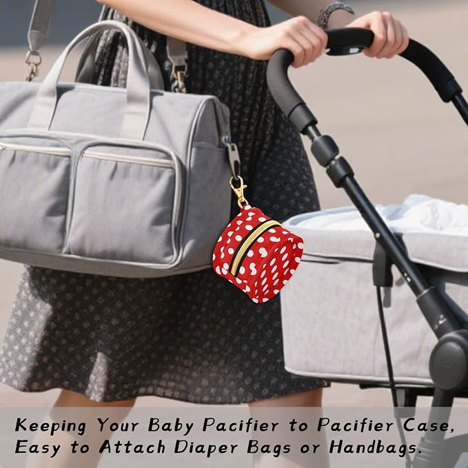 Polka Dot Red Print Pacifier Holder Case with Clip Portable Pacifier Storage Bag for Girls Boys
