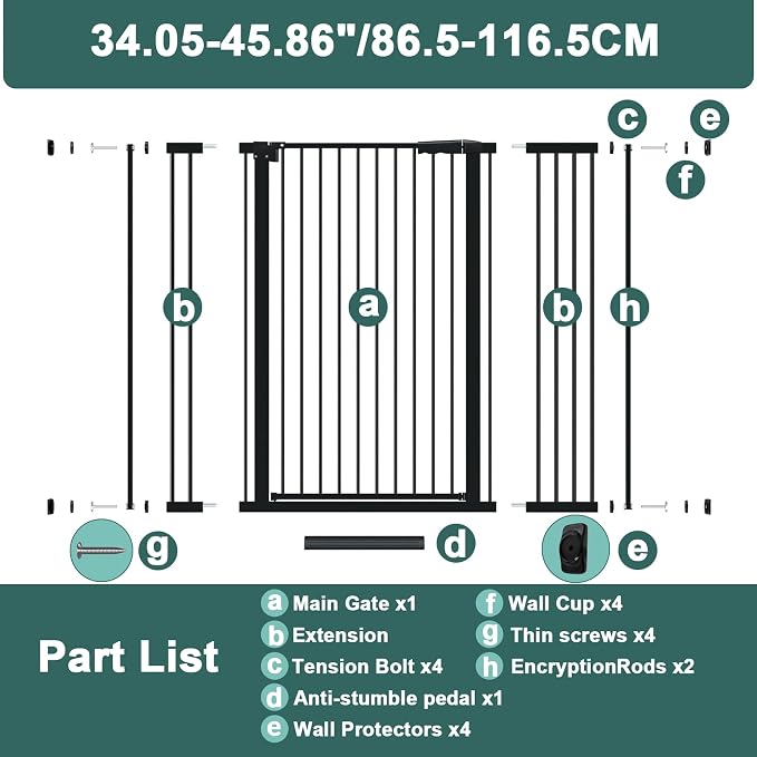 AiWMGL 40.55" Tall, 34.05-45.86 Inch Wide, 1.37" Ultra Narrow Spacing Dog Pet Baby Gate Indoor for Doorway Hallway, Pressure Mounted 35 36 37 38 39 40 41 42 43 44 45 Inches Wide Black