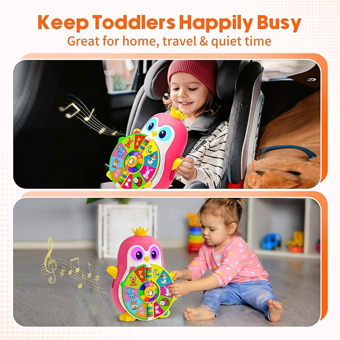 Musical Interactive Penguin Toys for 1 Year Old Girl Gifts ,Bilingual Educational Toy for Toddler 1-3 with 5 Themes&50 Words,Spin Lights & Sounds,First Birthday Gift for One Year Old Girls