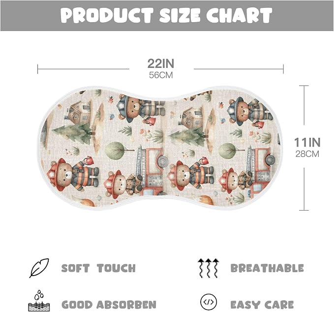 Muslin Baby Burp Cloths Set of 2, Soft Absorbent Cute Fireman Bear Cotton Burping Cloth, Milk Spit Up Rags for Newborn Unisex, 22 x 11 Inch