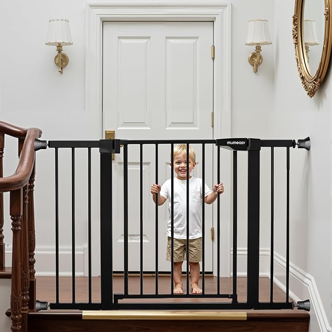 Mumeasy 4 Pack Baby Gate Wall Protector Extender – Pressure Mounted Safety Gate Extension Kit 0.78-3.96 in, Protects Walls & Doorways from Pet & Dog Gates, Works on Stairs & Door, Black