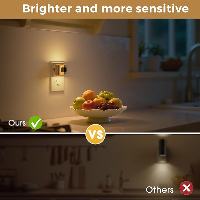 L LOHAS LED Motion Sensor Night Light, Dusk to Dawn & Motion Activated LED Night Light, Night Lights Plug into Wall with Adjustable Brightness, 3000K Soft White, Gold, 2 Pack