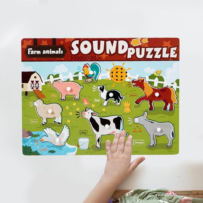 Wooden Peg Puzzle Children Puzzle for Kids Girls and Boys, Animal