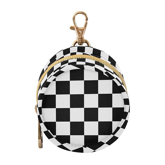 White Black Checkerboard Plaid Pattern Pacifier Holder Case with Clip Portable Pacifier Storage Bag for Girls Boys
