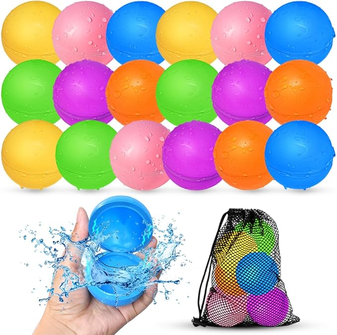 18Pcs Reusable Water Balloons for Kids, Pool Beach Water Toys for Boys and Girls, Outdoor Summer Toys for Kids Ages 3-12