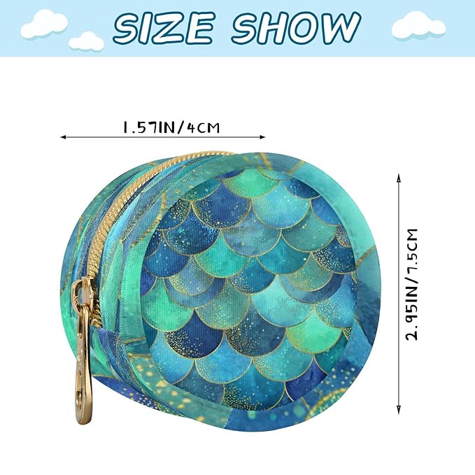 Pacifier Holder with Clip Pacifier Case for Diaper Bag Round Baby Pacifier Pouch Box Bag Portable Watercolor Mermaid Scales Blue