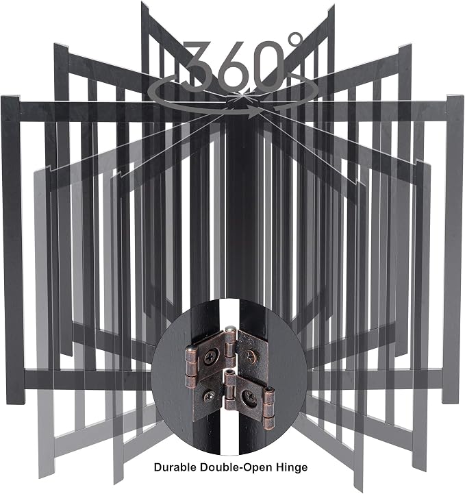 LZRS 3-Panel Wooden Free Standing Foldable Dog Gate Indoor – 24" High,Step-Over Safety Pet Gate for Doorways, Stairs, Hallways, Indoor Dog Barrier for Small to Medium Dogs & Puppies, Black