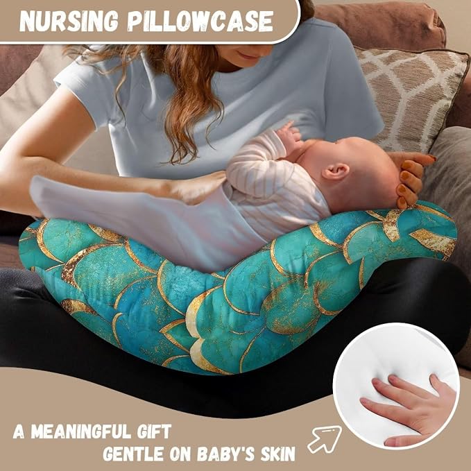 Green Marble Scales Nursing Pillow and Positioner Detachable Newborn Original Breastfeeding Slipcover Case Lightweight Head Support Protector Cushion Easy to Use