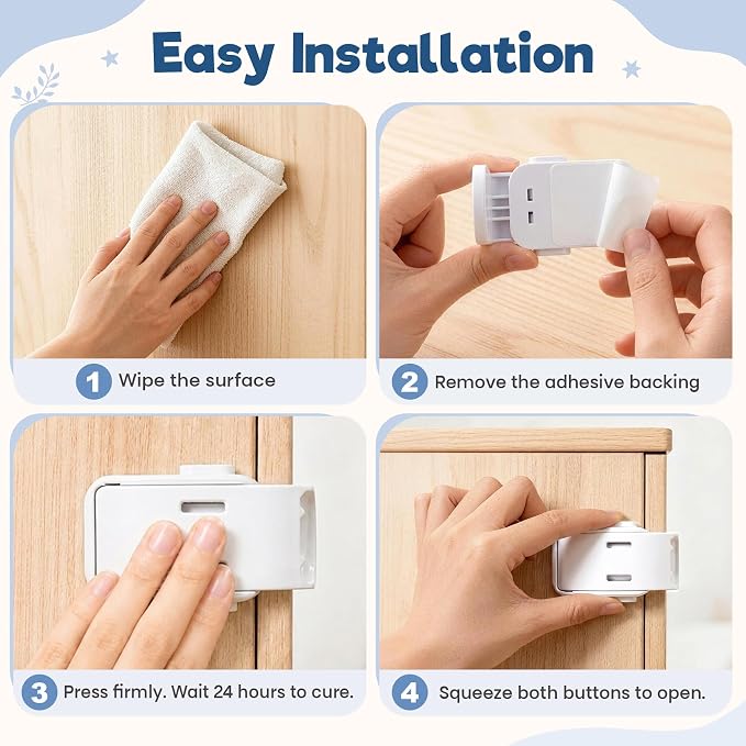Baby Proofing Drawer Locks,Viaky Child Safety Cabinet Locks,No Drilling or Tools Required,Multi Use Baby Cabinet Latches for Drawers Cupboards Ovens Cabinets(4 Pack,White)