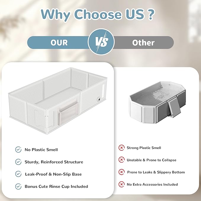 Collapsible Baby Bathtub, Foldable Toddler Bath Tub with Chick Pattern Bath Rinse Cup, No Assembly Portable Travel Bathtub for 6M-5Y, Ideal for Shower, Travel Essentials & Baby Registry Gift