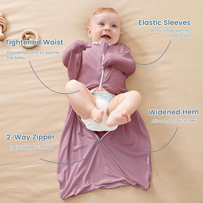 ZIGJOY Shark-Fin Transition Swaddle for Newborn - 0.5 Tog Rayon Made from Bamboo Sleep Sack Baby Swaddle Blanket with 2-Way Zipper, Hemp Grey