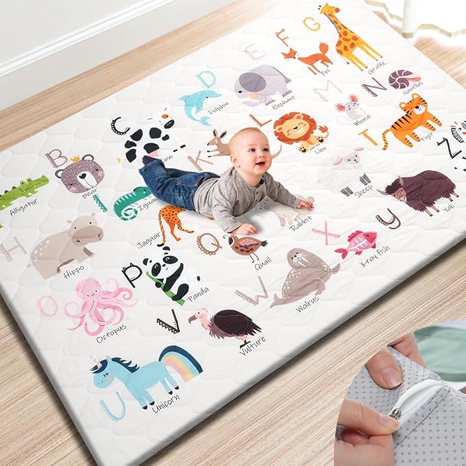 TINYHARBO Premium Foam Baby Play Mat 74" x 50" ??Removable & Machine Washable Cover, Extra Thick Padding Playpen Mat, Non-Slip Crawling Mat, Easy to Clean for Infants, Toddlers & Babies