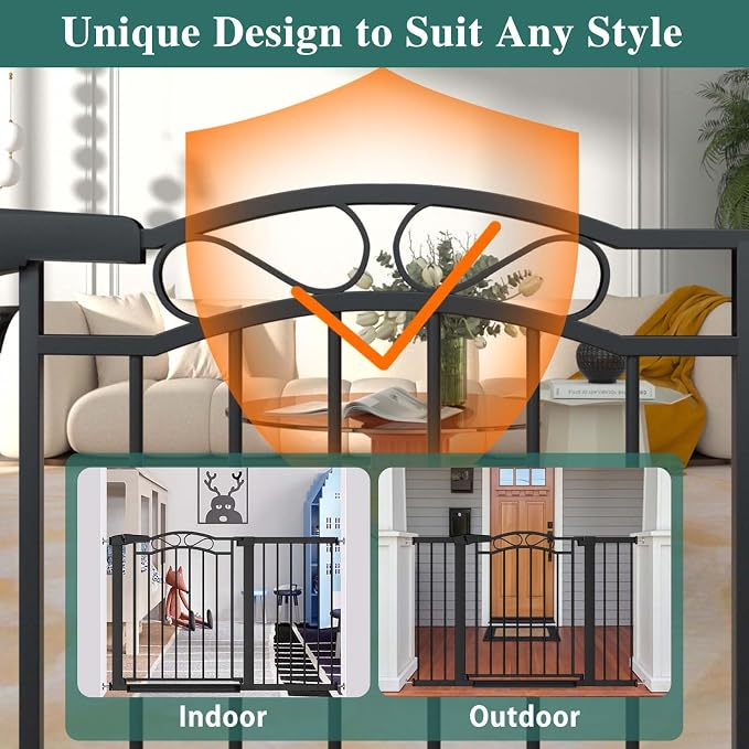 Fairy Baby 48.9"-51.5" Extra Wide Baby Gate with Door, 49 50 51 Inches Walk THR Baby Gates for Stairs Pressure Mounted no Drill, Indoor Tension Metal Pet Dog Gate, Auto Close Safety Gate, Black