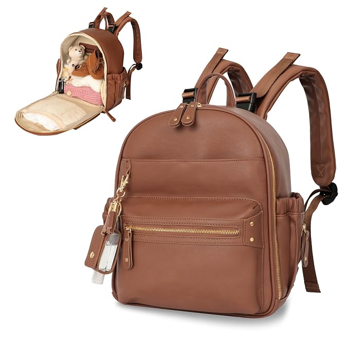 Mini Diaper Bag Backpack Leather Diaper Bag with Pacifier Holder Case Bundle