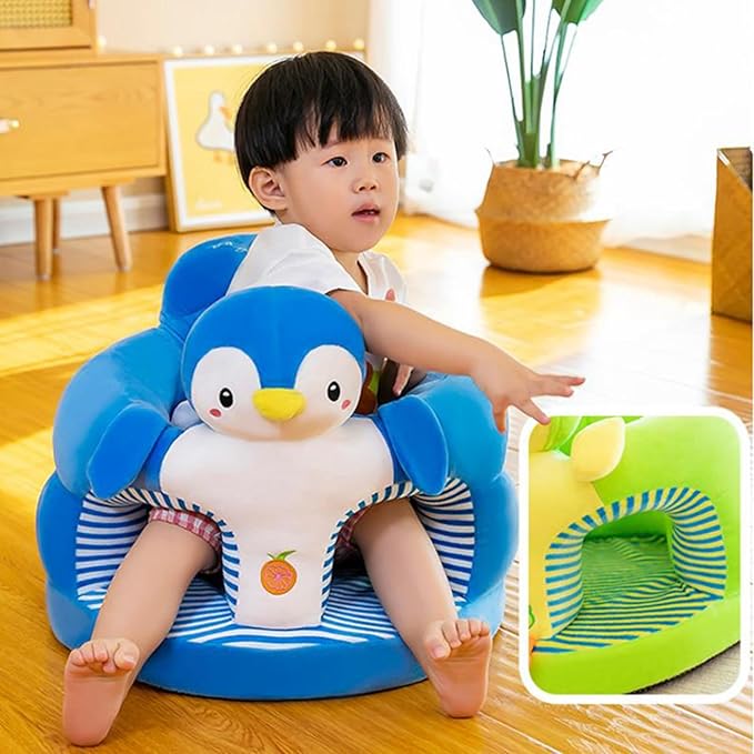 Baby Sit Up Chair with Cartoon Animals Plush Sofa - Toddler Learn to Sit Up - Washable Cover for Back & Head Support - Sitting Infant Seat